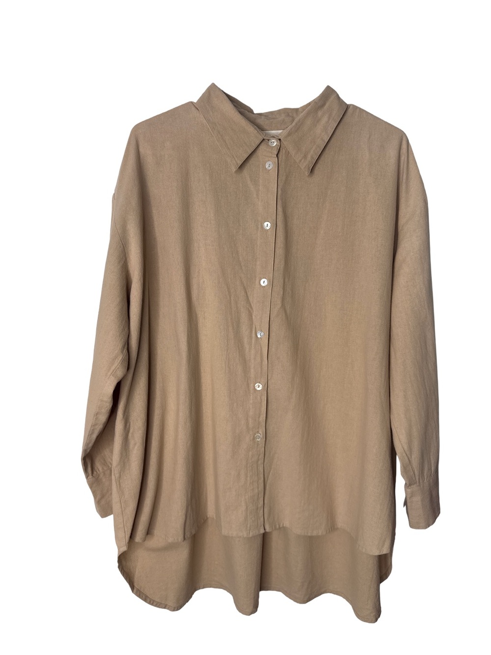 LAUDE THE LABEL Women’s Soft Cotton Button Long Sleeve Beige Tunic Too L/XL